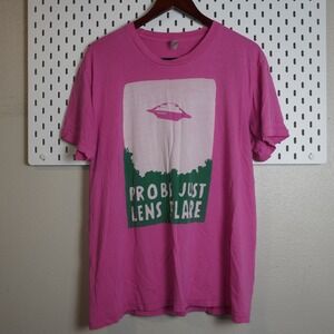 American Apparel Pink UFO Prob Just Lens Flare Graphic T Shirt Mens Womens L